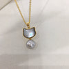 Natural Freshwater Pearl Pendant Jewelry With Sea Shell And Cat Design Copper Accessories