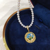Natural Freshwater Pearl Pendant Necklace With Copper Accessories Flat Round And Rose Buns Round Pearl Shapes Oil Painting Style
