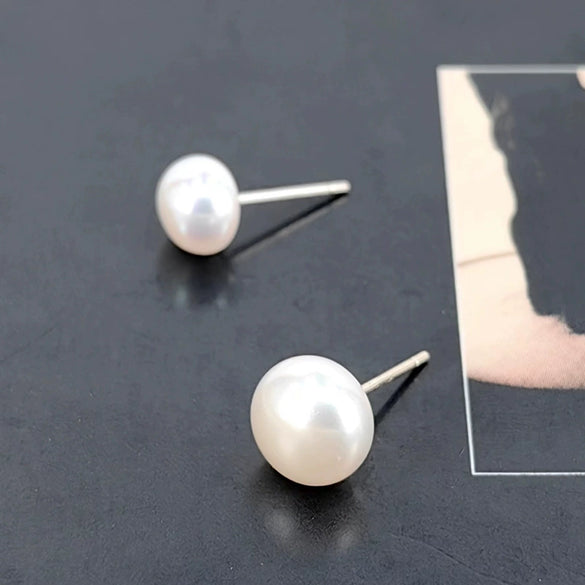 Natural Freshwater Pearl Stud Earrings With Silver Ear Posts Simple Modern Geometric Design For Women Elegant Wholesale Jewelry