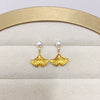 Natural Freshwater Pearl Women's Earrings With Ginkgo Leaves And Diamond Oblate Shape