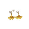 Natural Freshwater Pearl Women's Earrings With Ginkgo Leaves And Diamond Oblate Shape