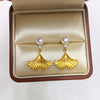 Natural Freshwater Pearl Women's Earrings With Ginkgo Leaves And Diamond Oblate Shape
