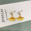 Natural Freshwater Pearl Women's Earrings With Ginkgo Leaves And Diamond Oblate Shape