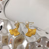Natural Freshwater Pearl Women's Earrings With Ginkgo Leaves And Diamond Oblate Shape
