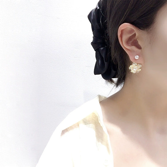 Natural Freshwater Pearl Women's Fashion Earrings With Love Flower Ball Design