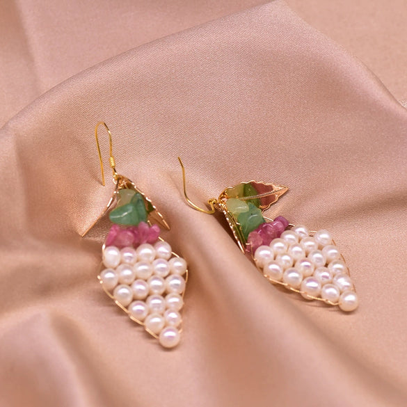 Natural Freshwater Pearl Woven Geometric Drop Earrings Electroplated Retro Style Ear Hook Jewelry For Women