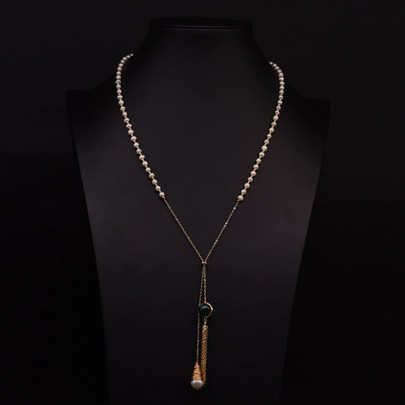 Natural Freshwater Pearl Woven Sweater Chain Necklace Retro Geometric Handmade Electroplated Jewelry For Women