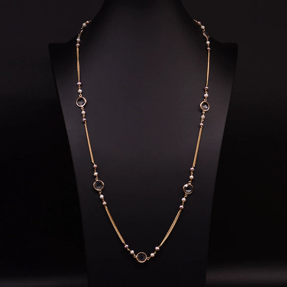 Natural Freshwater Pearl Woven Sweater Chain Necklace Retro Geometric Handmade Electroplated Jewelry For Women