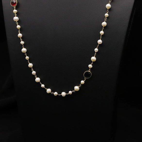 Natural Freshwater Pearl Woven Sweater Chain Necklace Retro Geometric Handmade Electroplated Jewelry For Women