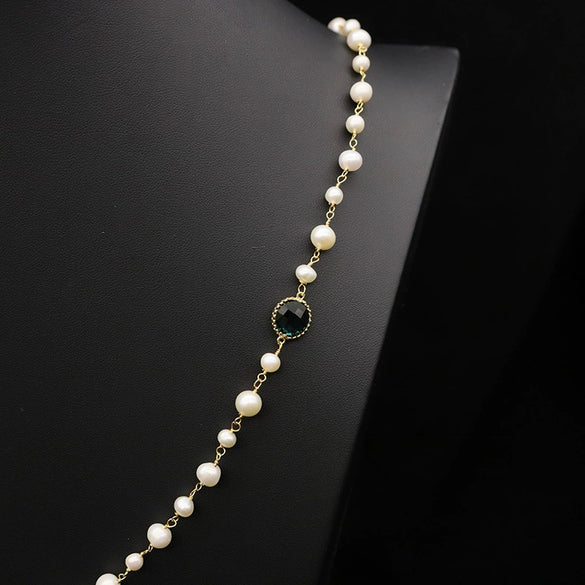 Natural Freshwater Pearl Woven Sweater Chain Necklace Retro Geometric Handmade Electroplated Jewelry For Women