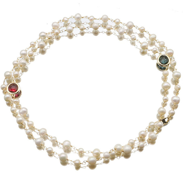 Natural Freshwater Pearl Woven Sweater Chain Necklace Retro Geometric Handmade Electroplated Jewelry For Women