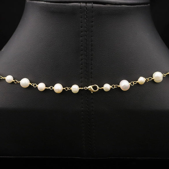 Natural Freshwater Pearl Woven Sweater Chain Necklace Retro Geometric Handmade Electroplated Jewelry For Women