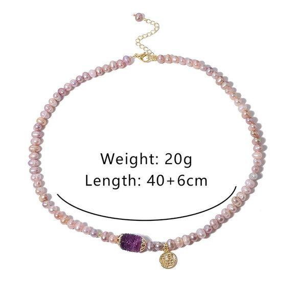 Natural Freshwater Purple Pearl And Crystal Necklace And Bracelet With Back Pattern Handmade For Women