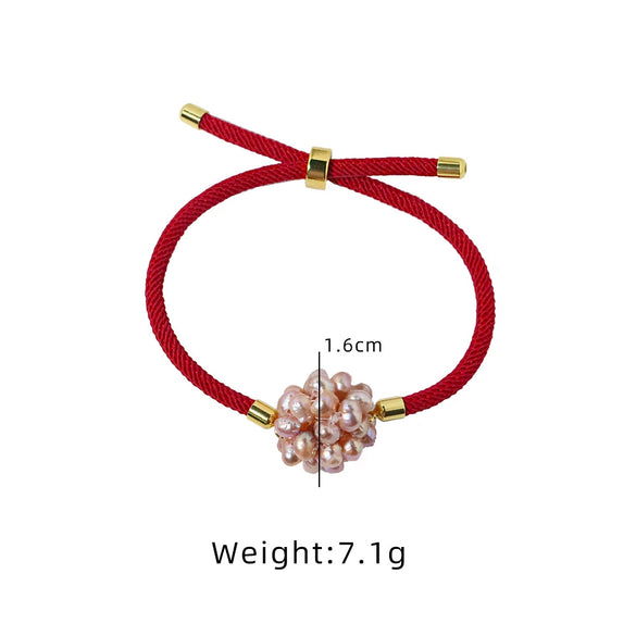 Natural Freshwater Purple Pearl Flower Ball Red Rope Knitted Women's Fashion Luck Bracelet