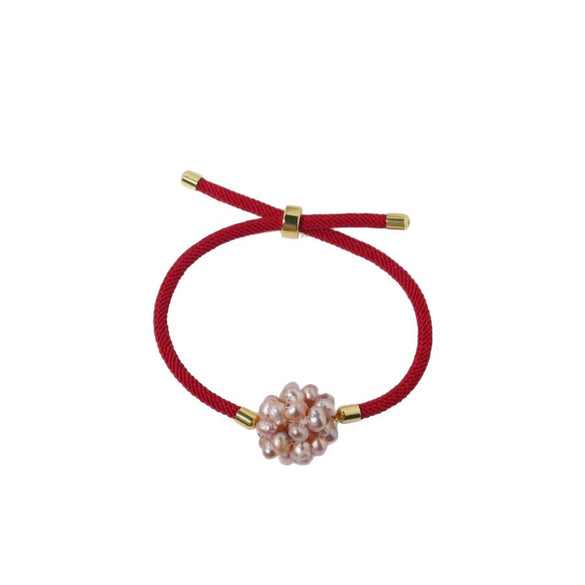Natural Freshwater Purple Pearl Flower Ball Red Rope Knitted Women's Fashion Luck Bracelet