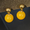 Natural Green Agate Round Geometric Earrings With 925 Silver Needles Gold Tone Electroplated Copper Simple Modern Jewelry