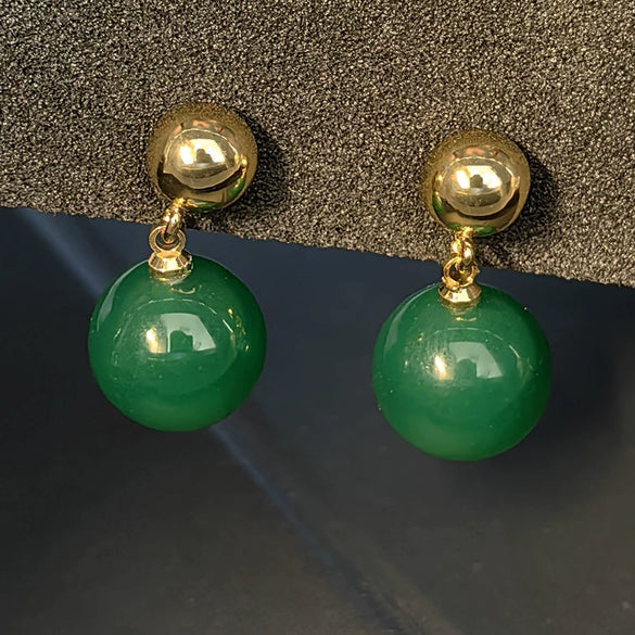 Natural Green Agate Round Geometric Earrings With 925 Silver Needles Gold Tone Electroplated Copper Simple Modern Jewelry