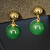 Natural Green Agate Round Geometric Earrings With 925 Silver Needles Gold Tone Electroplated Copper Simple Modern Jewelry