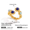 Natural Green Aventurine Geometric Stainless Steel Ring With Pvd Gold Plating For Women