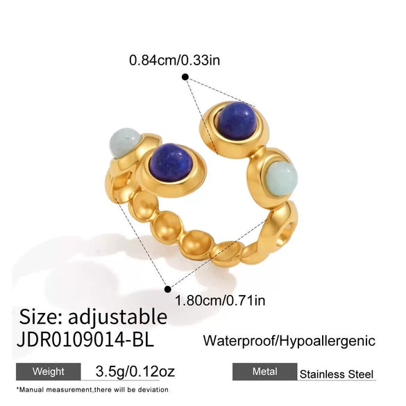Natural Green Aventurine Geometric Stainless Steel Ring With Pvd Gold Plating For Women