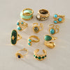 Natural Green Aventurine Geometric Stainless Steel Ring With Pvd Gold Plating For Women