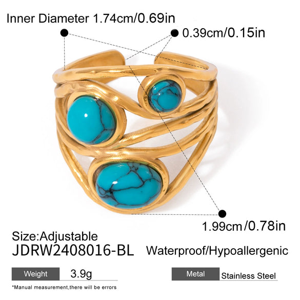 Natural Green Aventurine Geometric Stainless Steel Ring With Pvd Gold Plating For Women