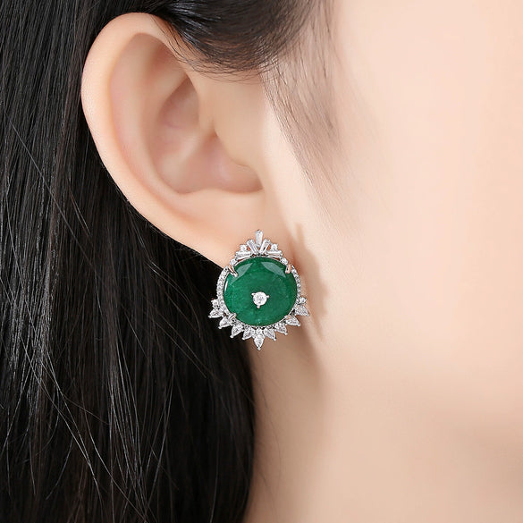 Natural Green Chalcedony Flower Earrings For Women Electroplated Copper Geometric Fashion Jewelry