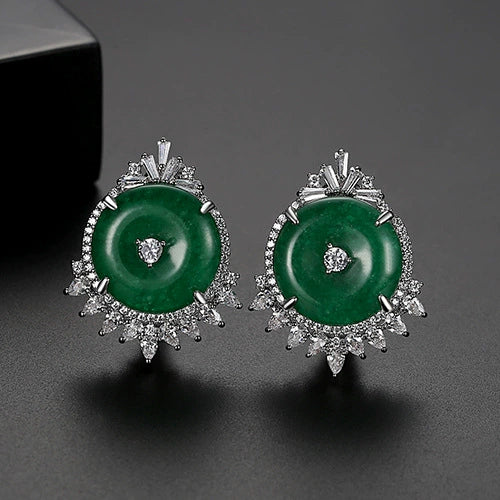 Natural Green Chalcedony Flower Earrings For Women Electroplated Copper Geometric Fashion Jewelry