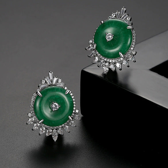 Natural Green Chalcedony Flower Earrings For Women Electroplated Copper Geometric Fashion Jewelry