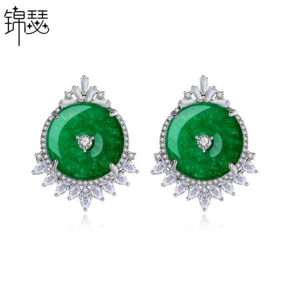 Natural Green Chalcedony Flower Earrings For Women Electroplated Copper Geometric Fashion Jewelry