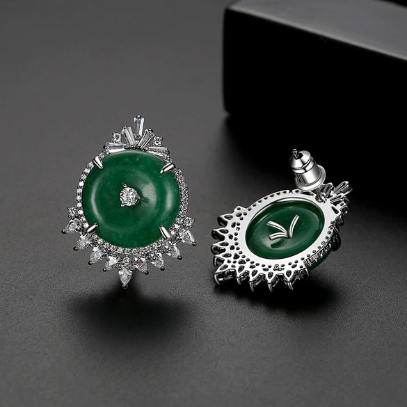 Natural Green Chalcedony Flower Earrings For Women Electroplated Copper Geometric Fashion Jewelry