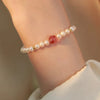 Natural Handmade Women's Bracelet With Freshwater Pearl Strawberry Crystal Copper And Plastic
