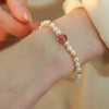 Natural Handmade Women's Bracelet With Freshwater Pearl Strawberry Crystal Copper And Plastic