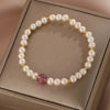 Natural Handmade Women's Bracelet With Freshwater Pearl Strawberry Crystal Copper And Plastic