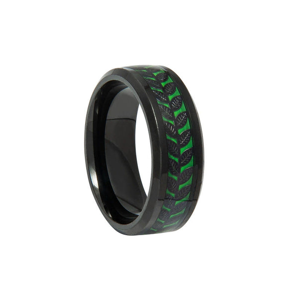 Natural Jewelry Stainless Steel Ring And Bracelet With Olive Leaf Shape And Dripping Oil Design