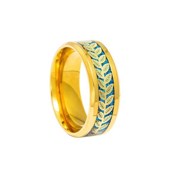 Natural Jewelry Stainless Steel Ring And Bracelet With Olive Leaf Shape And Dripping Oil Design
