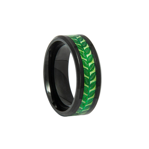 Natural Jewelry Stainless Steel Ring And Bracelet With Olive Leaf Shape And Dripping Oil Design