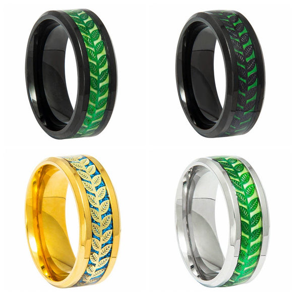 Natural Jewelry Stainless Steel Ring And Bracelet With Olive Leaf Shape And Dripping Oil Design