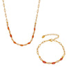 Natural Oval Agate Shell Steel Ball Clavicle Necklace And Bracelet For Girls In Stainless Steel With Electroplating Design