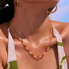 Natural Oval Agate Shell Steel Ball Clavicle Necklace And Bracelet For Girls In Stainless Steel With Electroplating Design