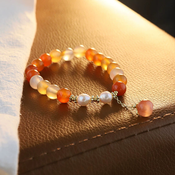 Natural Pearl And Yellow Agate Fruit Shaped Pendant Handmade Women's Bracelet