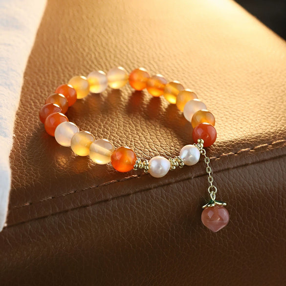 Natural Pearl And Yellow Agate Fruit Shaped Pendant Handmade Women's Bracelet