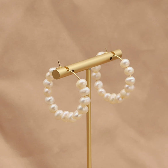 Natural Pearl Geometric Earrings Copper Plated 18K Gold Jewelry