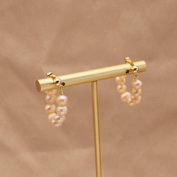 Natural Pearl Geometric Earrings Copper Plated 18K Gold Jewelry