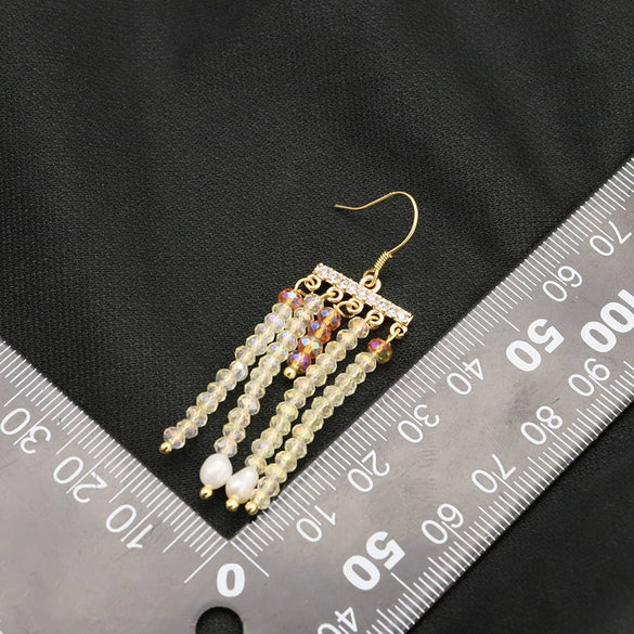Natural Pearl Geometric Style 925 Silver Needle Tassel Earrings For Women