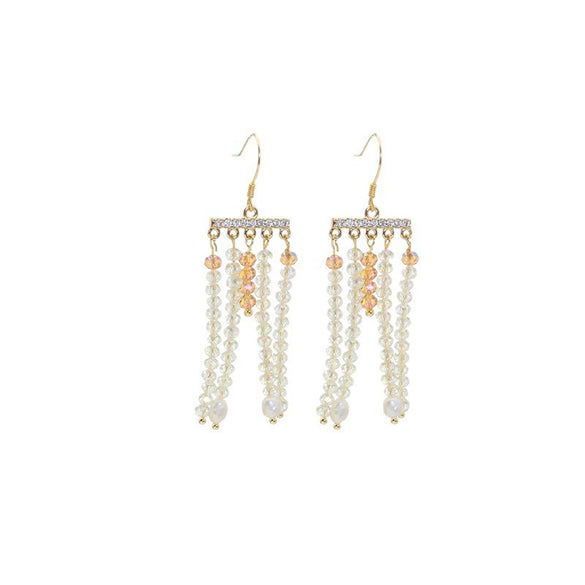 Natural Pearl Geometric Style 925 Silver Needle Tassel Earrings For Women