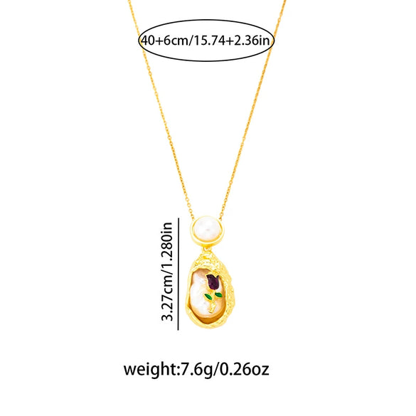Natural Pearl Necklace Titanium Steel Copper Geometric Electroplating Female Minimalist Style