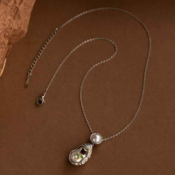 Natural Pearl Necklace Titanium Steel Copper Geometric Electroplating Female Minimalist Style