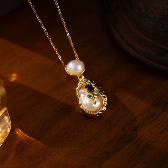 Natural Pearl Necklace Titanium Steel Copper Geometric Electroplating Female Minimalist Style