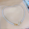 Natural Pearl Necklace With Mixed Gem Inlay Pendant For Female